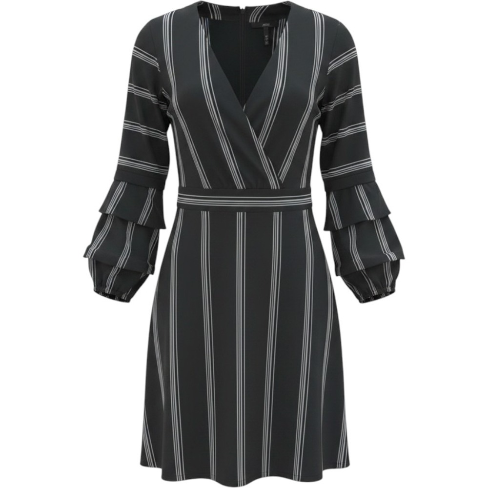 Laundry by Shelli Segal‎ Dress Womens 6 Black Excellent Striped Ruffle Sleeve